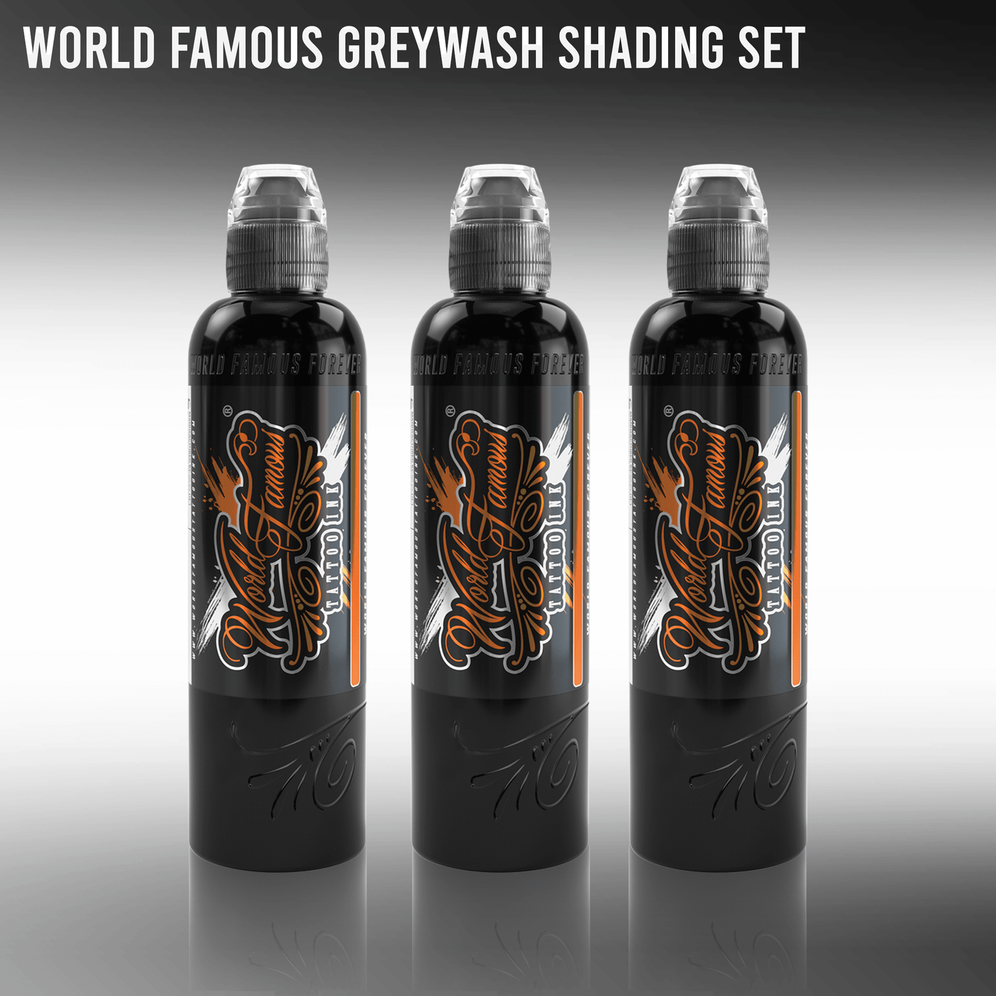 World Famous 3 Bottle Grey Wash Set - Tattoo Ink - Mithra Tattoo Supplies Canada